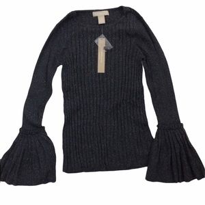 Anthropologie Design History Ribbed Bell sleeve top Gray